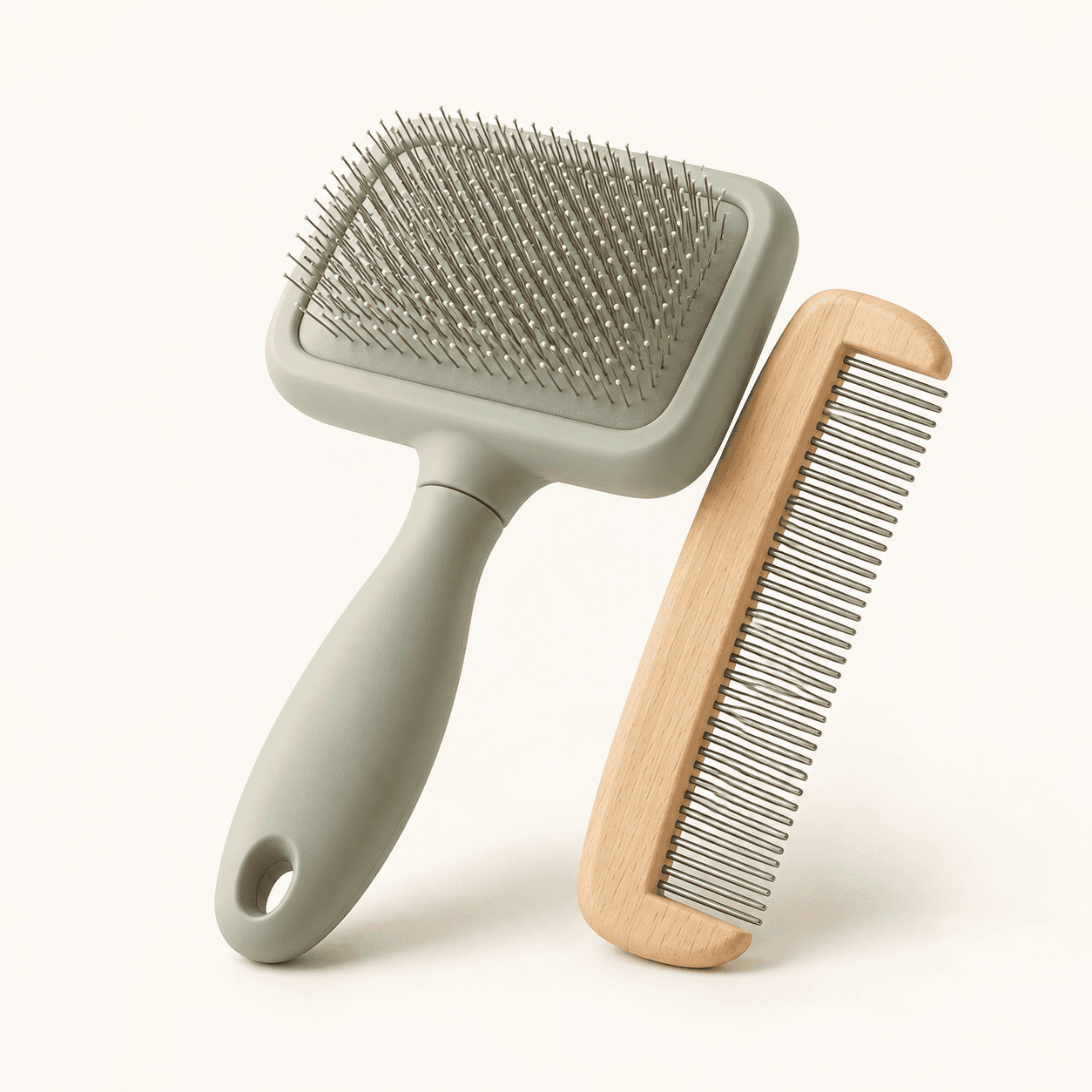 Sage brush and cream comb pet grooming kit